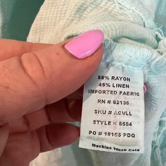 Fresh Produce Linen Blend Top Blouse Green Long Sleeves Button Up Medium - Picture 3 of 5